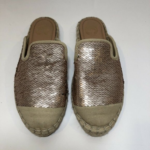 C Wonder Size 6 Flats Slides Espadrille Rose Gold Silver Sequin Elloquent - Picture 2 of 9
